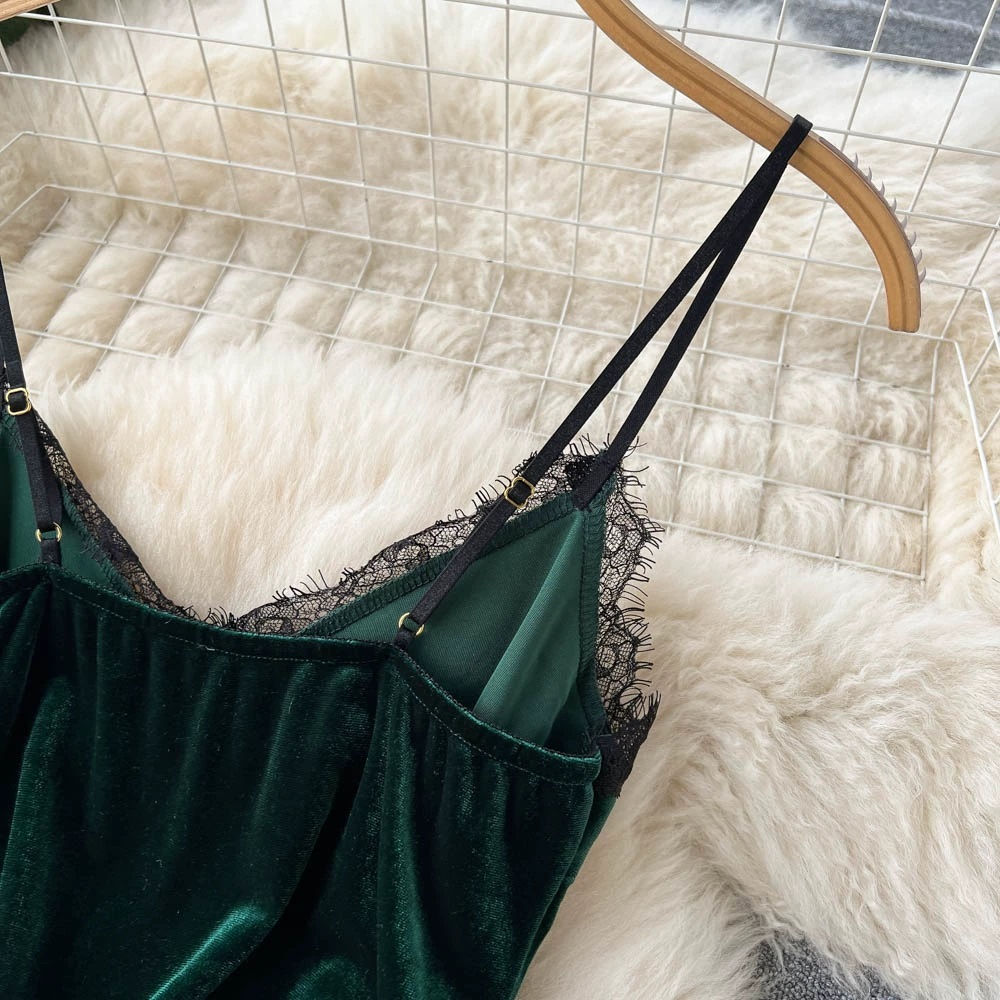 Emerald Green V Neck Velvet Slit Bodycon Midi Dress on Luulla