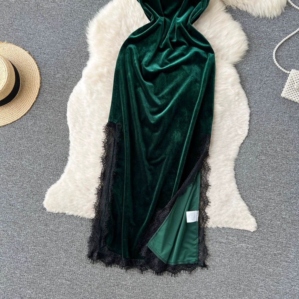 Cap Sleeves V-neck Chiffon Dress with Slit Emerald Plus Size