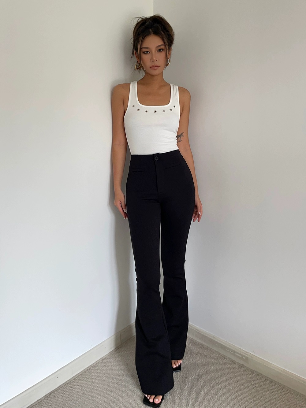 Homemade High-waisted Elastic Micro-bell Trousers Loose Pants Casual Pants