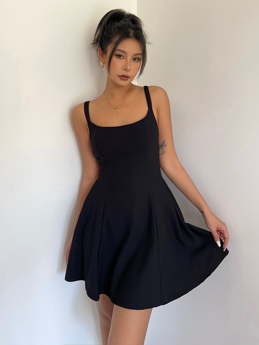 Women’s Backless Draped Halter Mini Dress