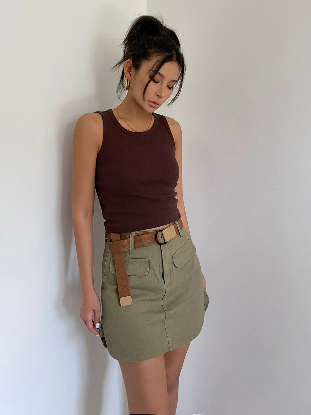 High Waist Cargo Skirt Women Mini Cargo Denim Skirt With Belt