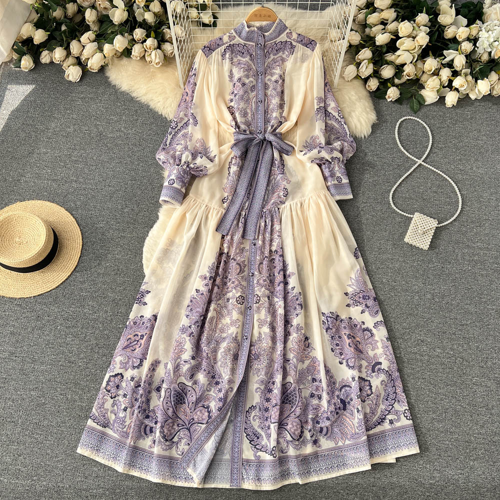 Elegant Retro Print Big Swing Prom Party A-line Maxi Dress