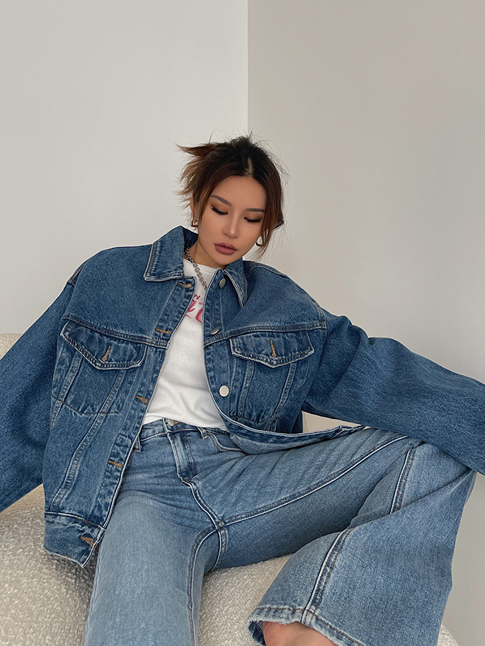 Women's Denim Jacket Women's Oversized Denim Jacket – Long Boyfriend , 100% Cotton, Relaxed Fit, Light Wash Jean Jacket-605477