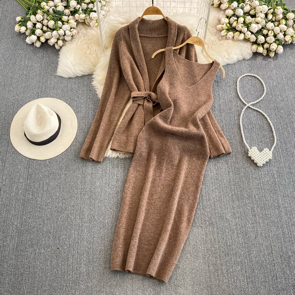 Cozy Elegance Knit Dress Set With Matching Cardigan Two Piece Set