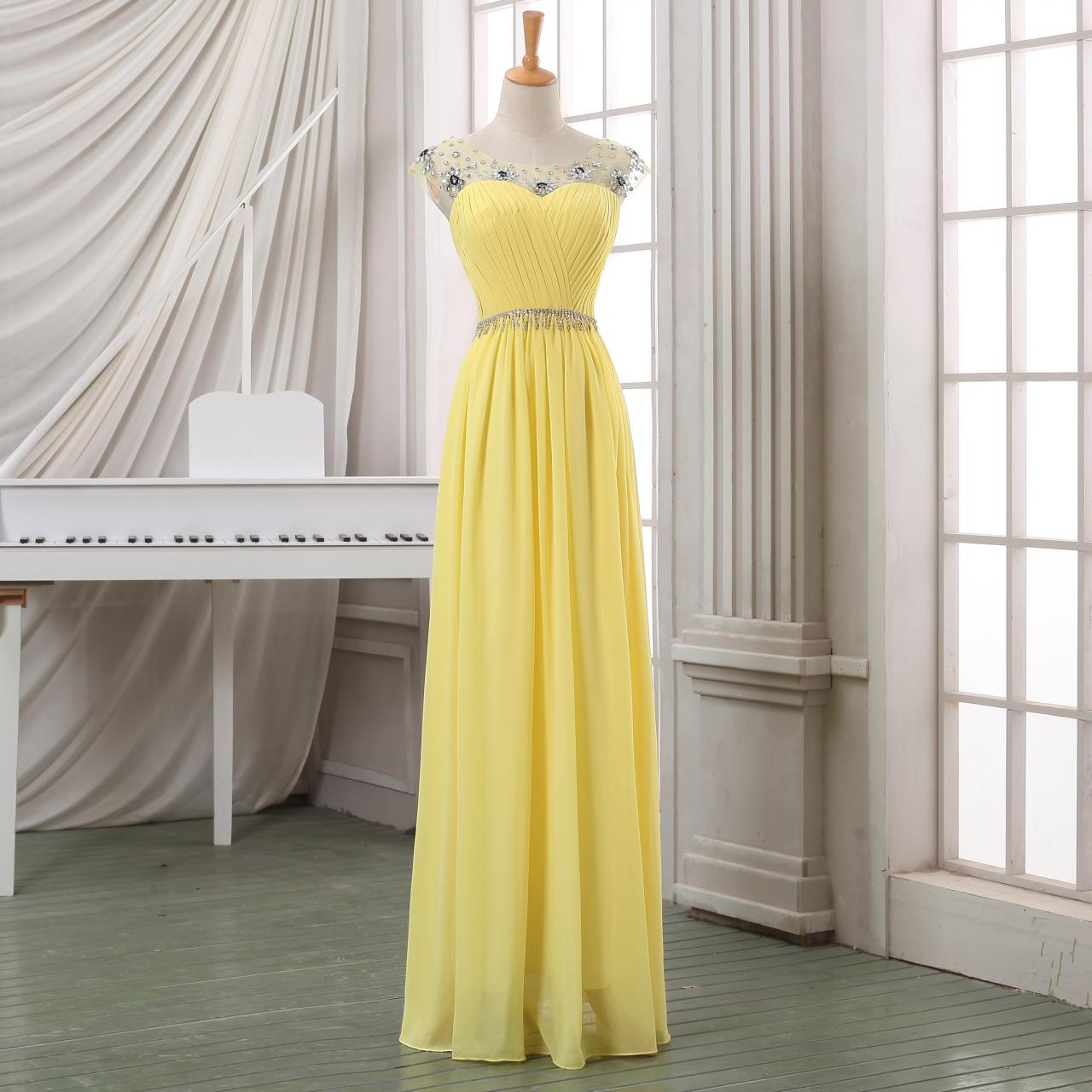 Yellow Chiffon Prom Dress,long Evening Dress,beading Party Dress,high Quality Elegant Prom Dress,elegant Bridesmaid Dress