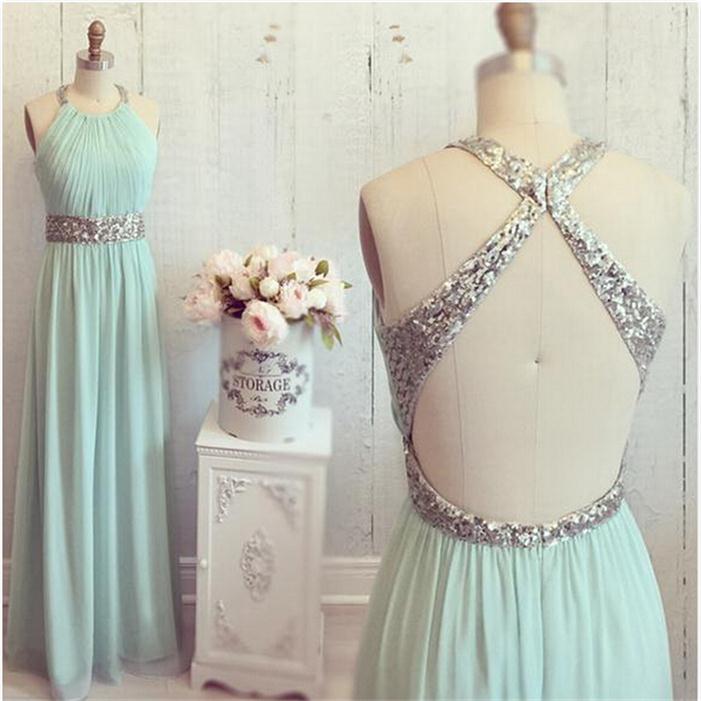 Charming Mint Green Prom Dress,long Chiffon Evening Dress,halter Prom Dress,elegant Party Gown,backless Prom Dress