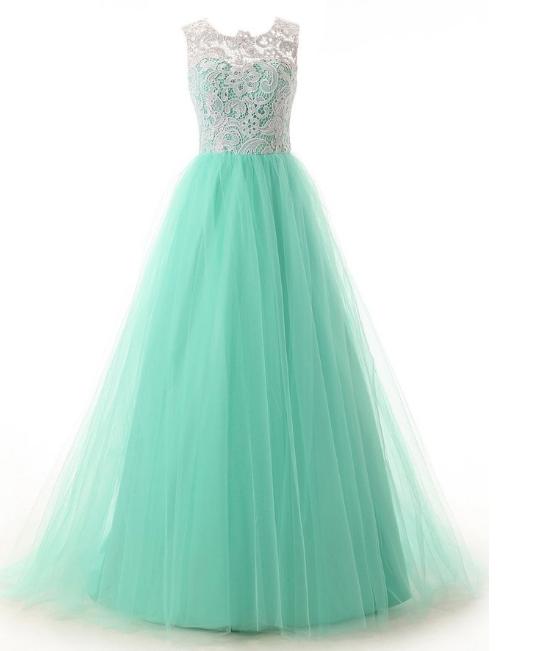 Elegant Lace Evening Dress,scoop Mint Long Prom Dress,a Line Bridesmaid Dress,homecoming Dress