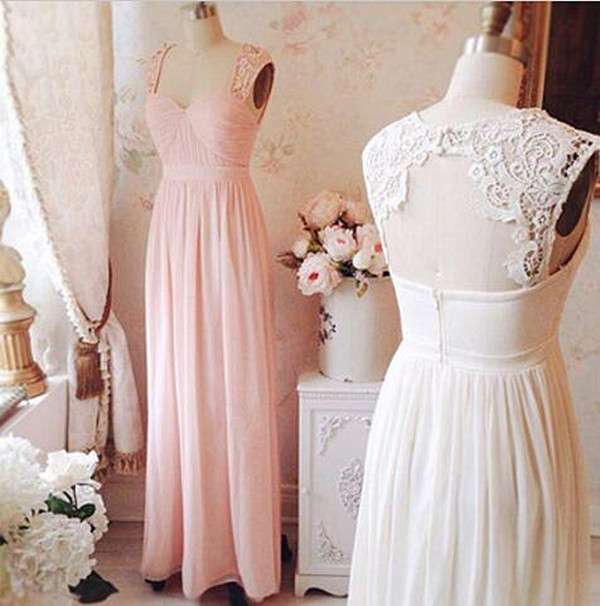 Lace Long Chiffon Cap Sleeve Prom Dress,a Line Bridesmaid Dress,simple Prom Dress