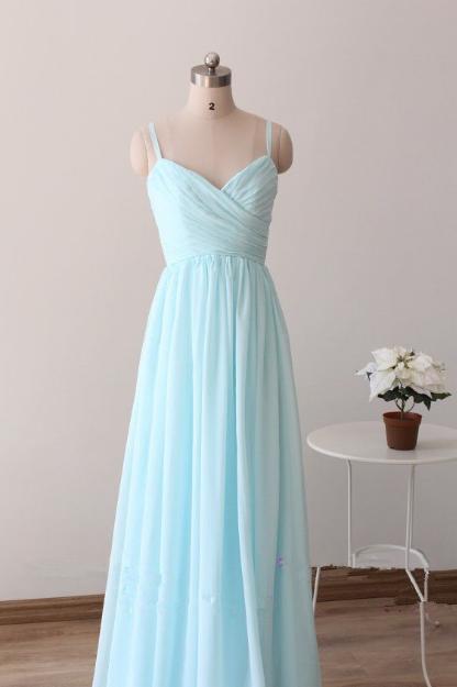 V Neck Straps Long Prom Dresses, Light Blue Chiffon Bridesmaid Dresses, Long Formal Dresses,elegant Evening Dresses