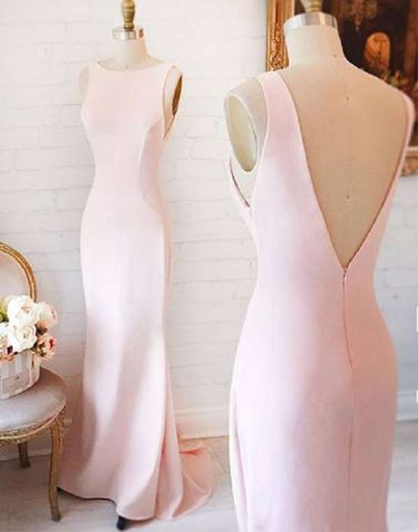 Elegant Pink Floor Length Prom Dress,backless Evening Dress,sleeveless Bridesmaid Dress