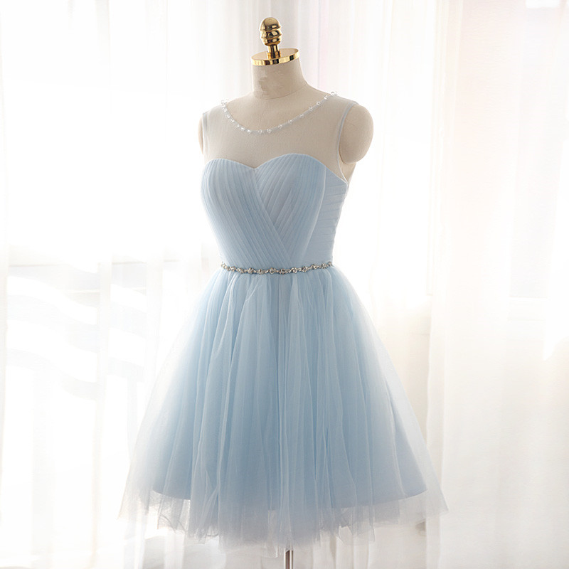 Lovely Light Blue Short Tulle Ball Gown,cute Prom Dresses,lace Up Homecoming Dresses