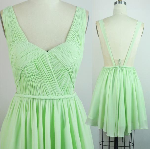 A-line Mint Green Sweetheart Short Party Dress,empire Chiffon Backless Homecoming Dress,ruched Bridesmaid Dress,simple Gradutaion Dress