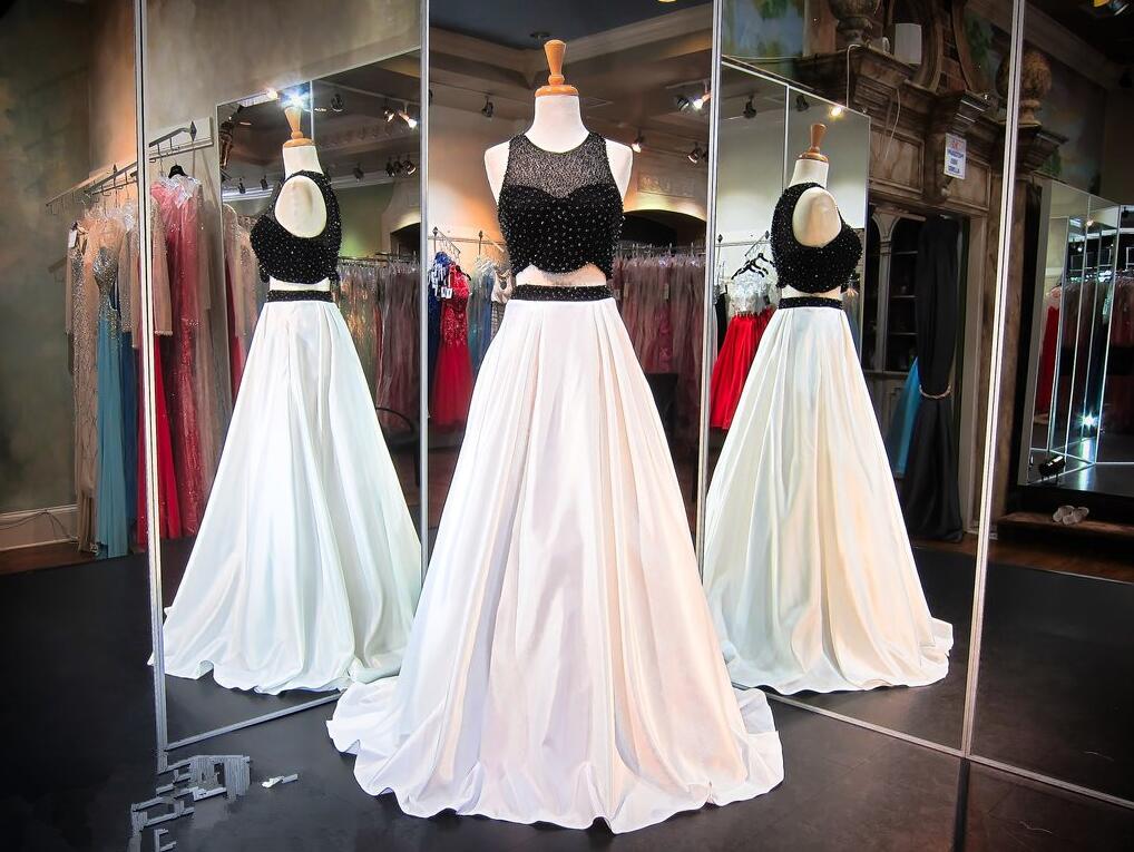 Two Pieces A Line Beading Sleeveless Evening Dress With Sweep Train