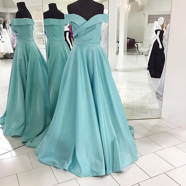 Elegant Off Shoulder Long Blue A Line Prom Dress Evening Dress