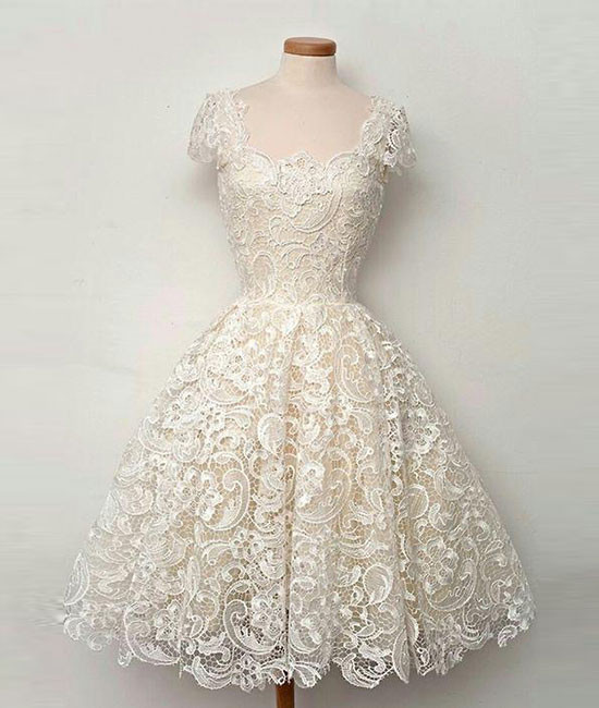 Cute Scoop Cap Sleeves Lace Ball Gown,vintage Homecoming Dresses
