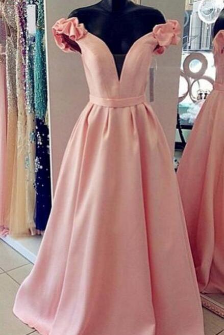 Simple V Neck Off Shoulder Satin Prom Dress,a Line Formal Dress,long Gradaution Dress,woman Evening Dress