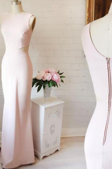 Boat neck pink mermaid prom dress,long formal dress with cut out,sheath formal dress,floor length prom dresses