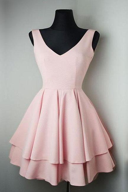 Cute Pink V-Neck Homecoming Dress,Short Prom Dress 
