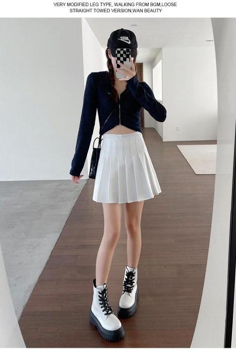 White Pleated Skirt Schoolgirl&amp;amp;#039;s High Waist A-line Short Skirt