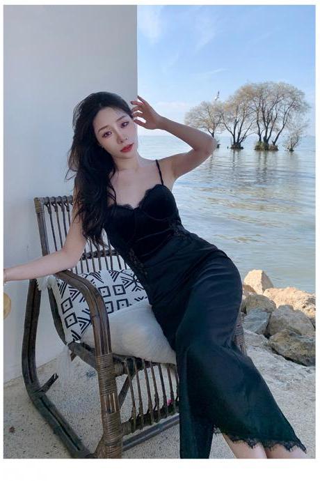 Lace Dress Sexy Slip Dress Black Mermaid Prom Dress