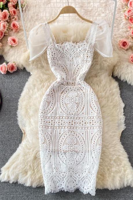 Puff Sleeve White Lace Dress