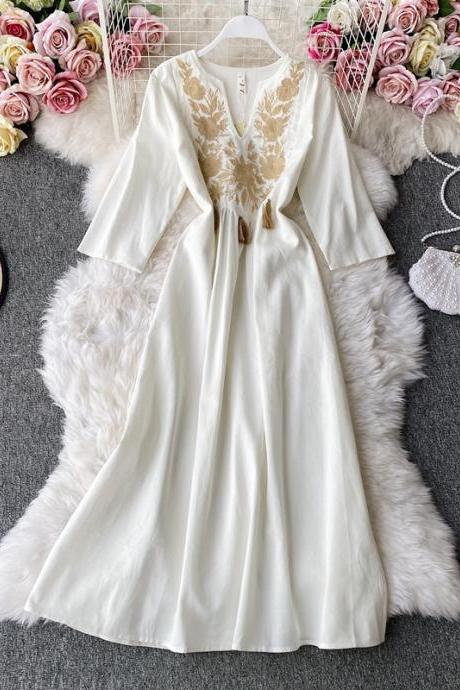 embroidered fringed long dress