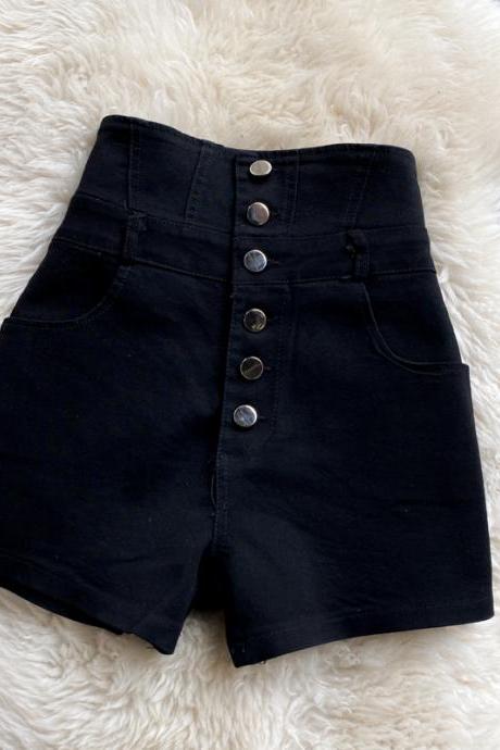 Black High Waist Denim Shorts