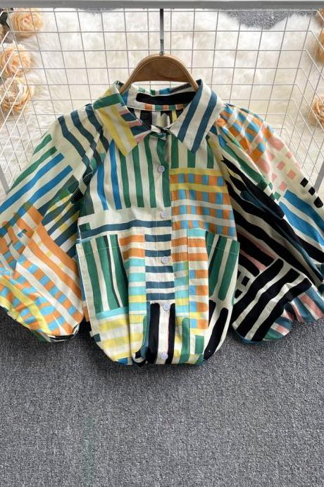 abstract print striped shirt