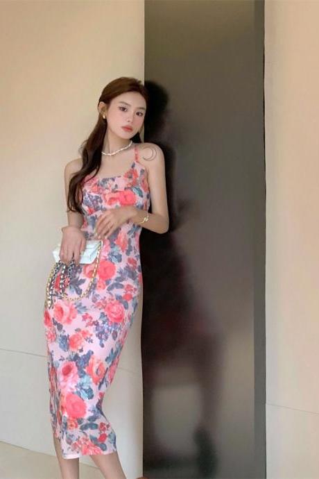 elegant floral straps maxi dress