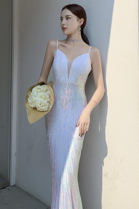 sexy v neck sequined mermaid prom dress long evening dress