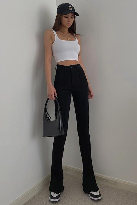 Fashionable High-stretch Jeans Black Micro Flared Pants