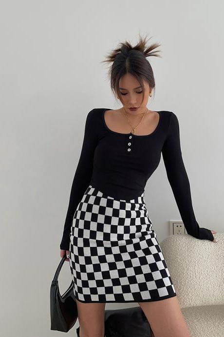 Black and white ins bodycon skirt