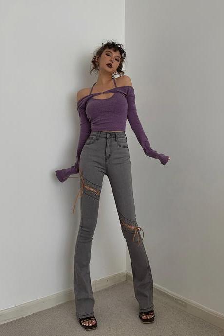 Supermodel Design High-Rise Ripped String Jeans