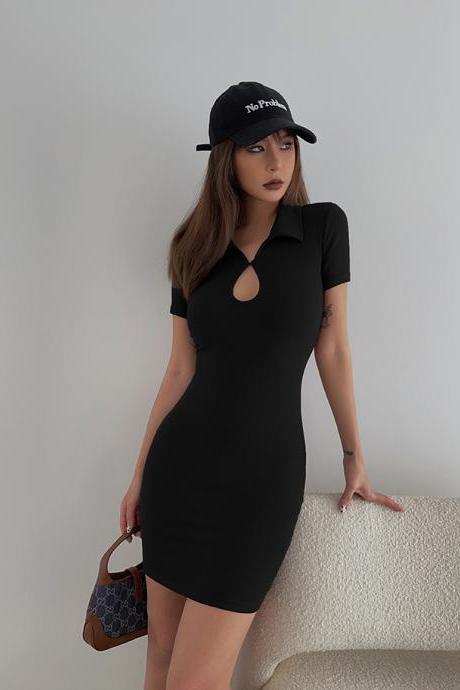 Hollow black mini bodycon dress