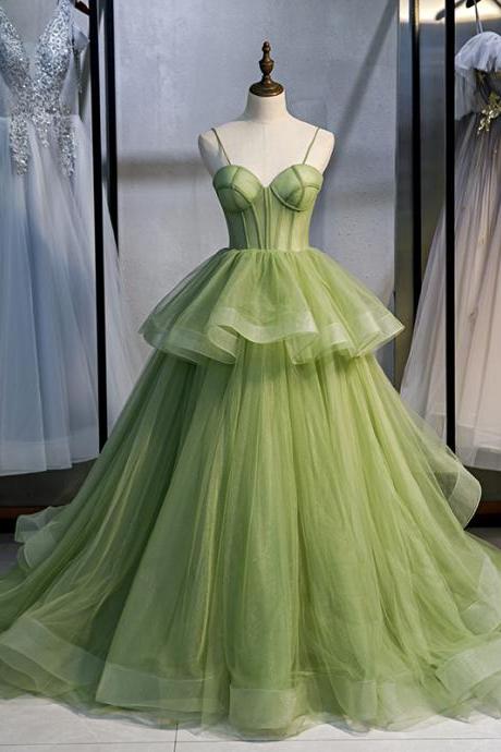 Elegatn Green Sweetheart Tulle Prom Dress Long Ball Gowns Formal Dress