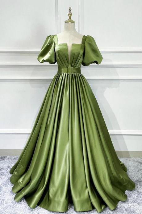 Gorgeous Green Satin Long Prom Dress,Green Satin Evening Dress