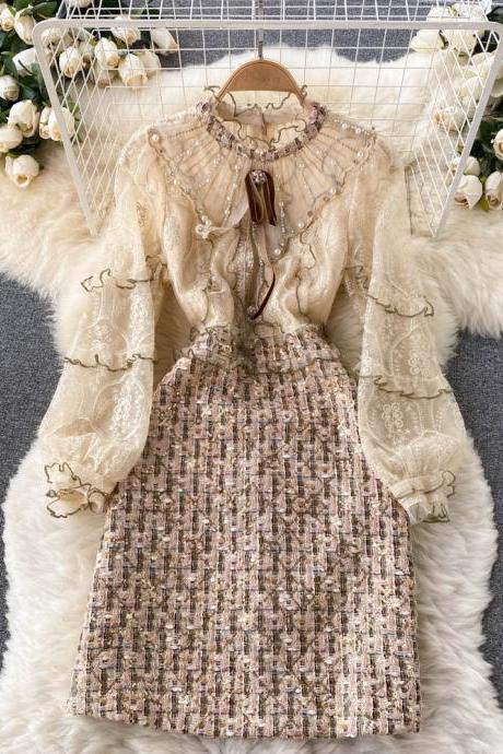 French retro dress beaded chic design skirt