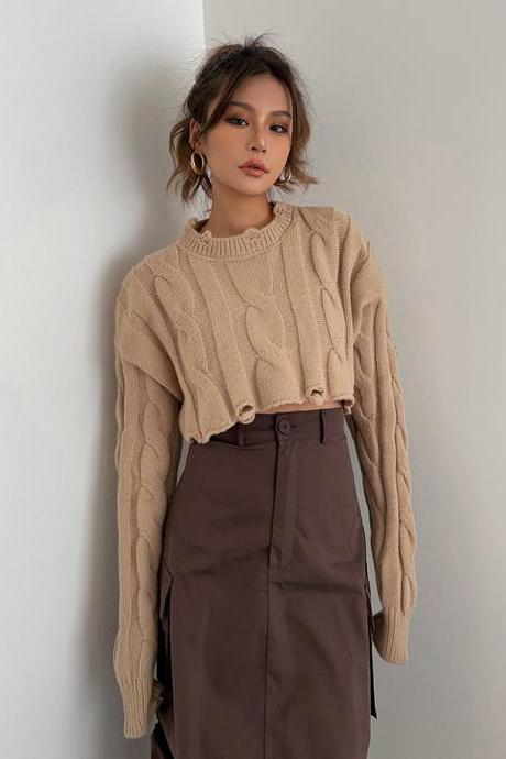 Ins High Waist Thickened Twisted Long Sleeve Sweater Shirt Top Autumn