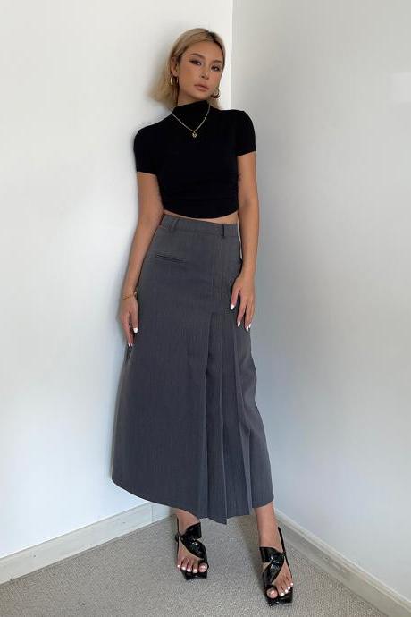 Irregular Pleated High Waist Skirt