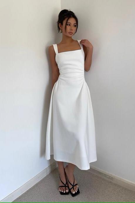 Homemade White Backless Halter Dress Prom Party Dress