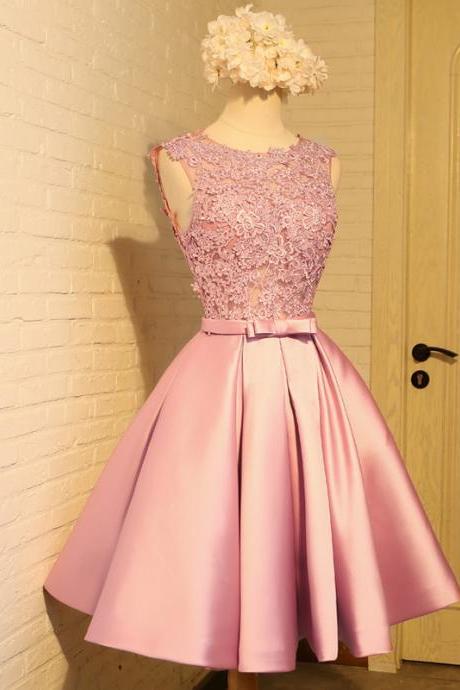 Elegant Pink Applique Lace Homecoming Dress,short Prom Dress,backless Party Dress