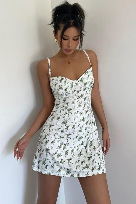 Low-cut Halter Sexy Holiday Floral Dress