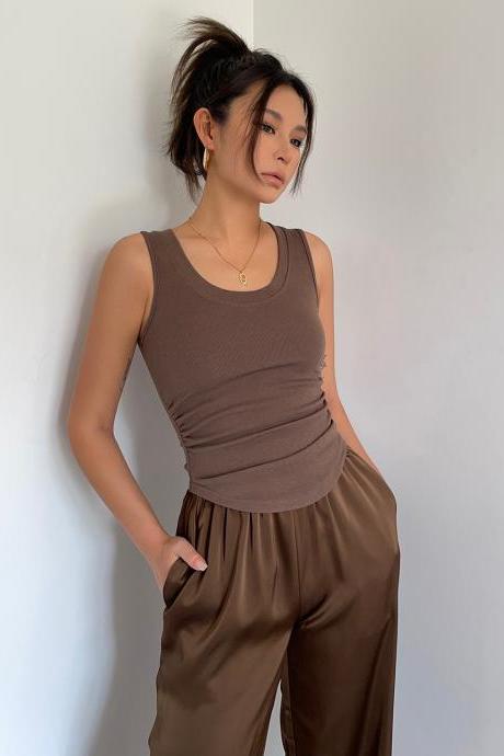 Sleeveless Cotton Fitted Tank Top Form Fitting Scoop Neck Ribbed Knit Basic Cami Shirts