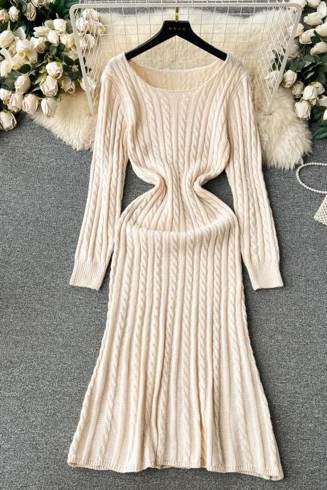Sweater Dress For Women Cable Knit Ribbed A-line Short Fitted Pullover Sweaters Dresses Fall Winter
