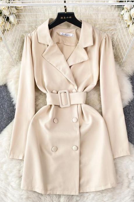 Double Breasted Trench Coats Mid-length Belted Overcoat Long Dress Jacket