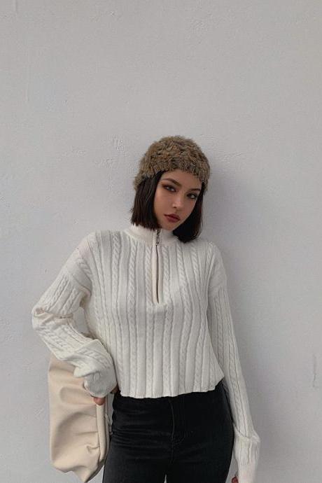Cute Cable Knit Sweater Long Sleeve Half Turtleneck Sweater Cozy Warm Half Zip Pullover Top