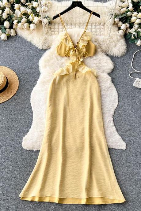 Beach Holiday Style Maxi Dress With Ruffled Slip Skirt