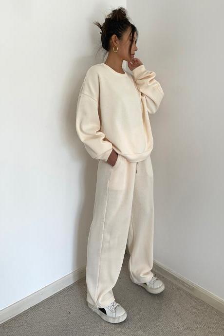 Women Two Piece Outfits Oversized Long Sleeve Sweatsuit Sets Casual Sweatshirt &amp;amp; Sweatpants Sets With Pockets