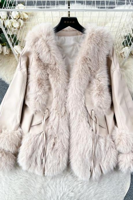Light Luxury High Sense Faux Leather Jacket With Faux Fur