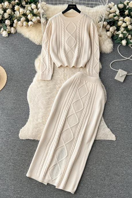 Cable Knit Two-piece Midi Sweater Dress